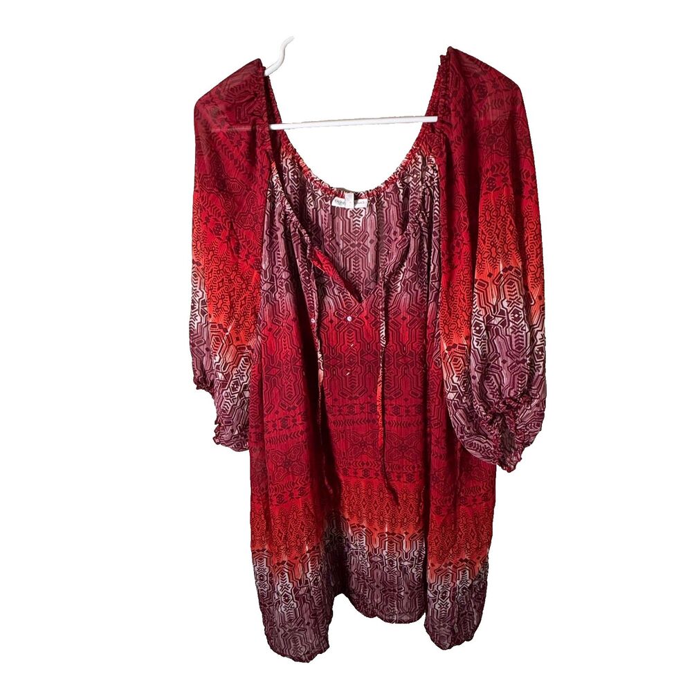 Fashion Bug Blouse Women's 4X V-Neck 3/4 Sleeve Lightweight Boho Top Shirt